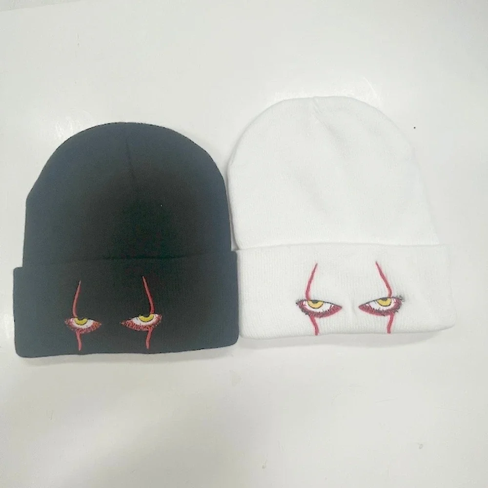 2 Scary Clown IT Hats Beanies Black White Soft & Warm Multicolor One‎ Size